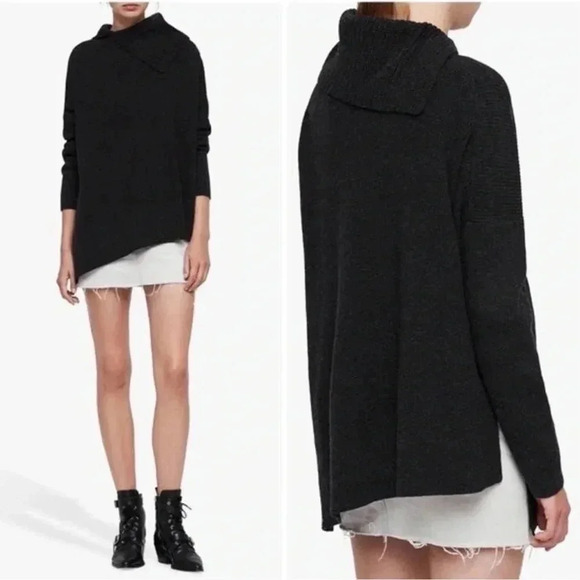 All Saints Hettie Merino Wool Cashmere Blend Jumper Sweater Black Marl Small - Picture 1 of 7